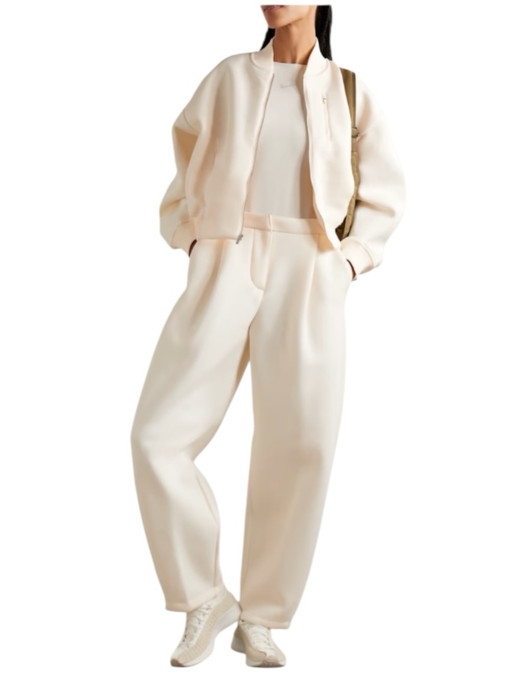 NIKE Sportswear pleated modal blend jersey barrel leg pants NWT Ivory Cream